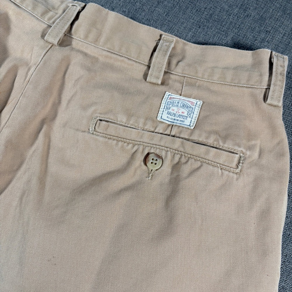 Vintage Polo Ralph Lauren Chino Shorts Mens 34 Tan Made in USA Flat Front Cotton